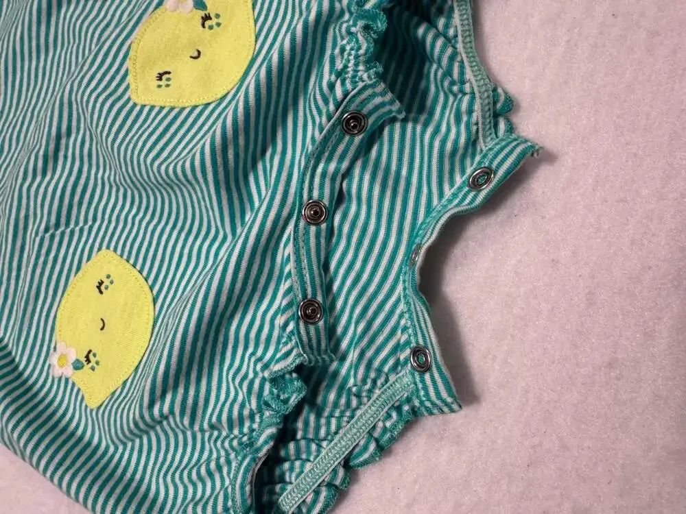 Carter’s Baby Girl Lemon Print Striped Cotton Romper NWT Size 3 Months